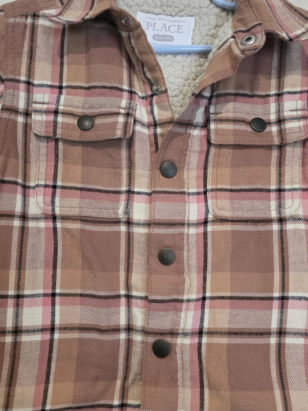 The Children's Place Toddler Plaid Sherpa Lined Flannel Snap Shirt Jacket 18-24M